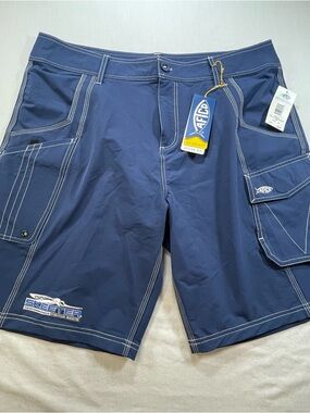 AFTCO Stealth Fishing Shorts Blue Size 38 Skeeter Boats NWT Stretch Utility